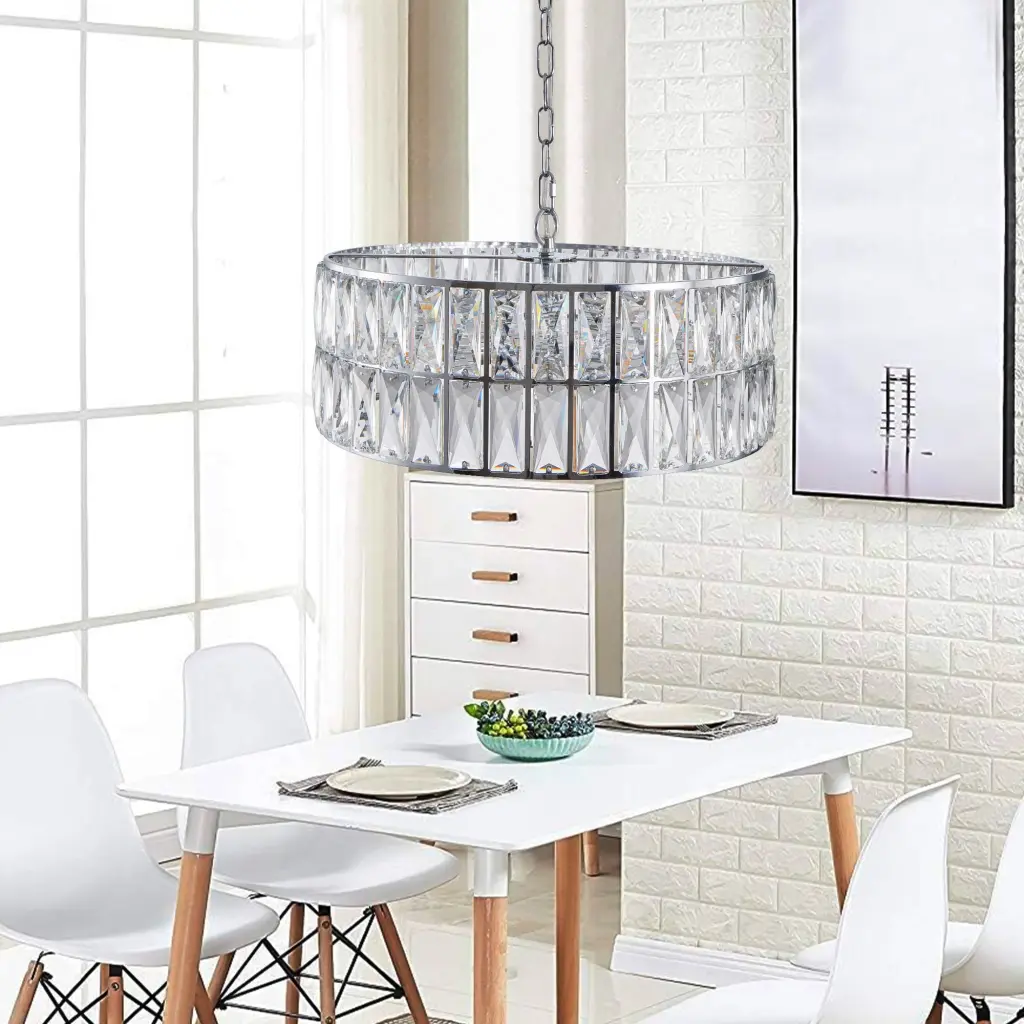 Modern Crystal Drum Chandelier 6 Light Pendant Dining Room lighting commune