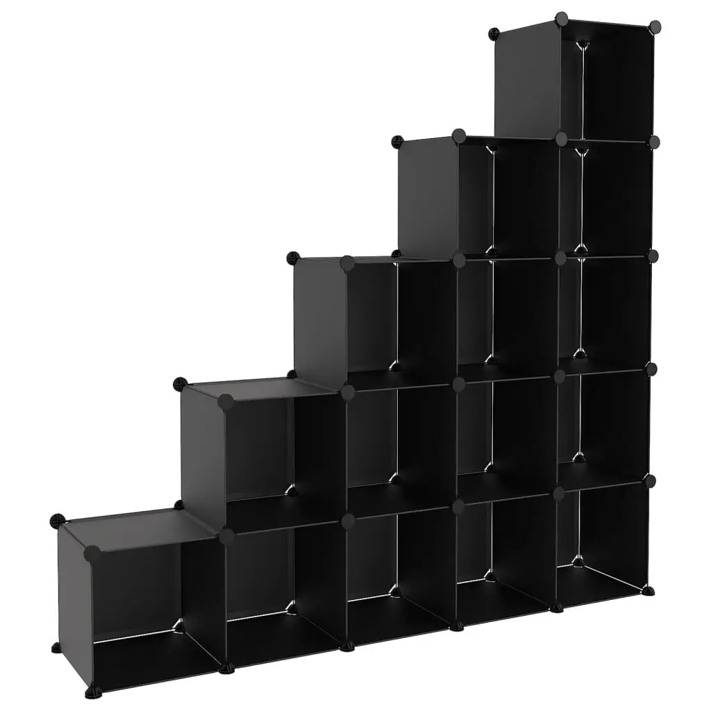 Black PP Storage Cube Arranger 15 Cubes Modular Organizer