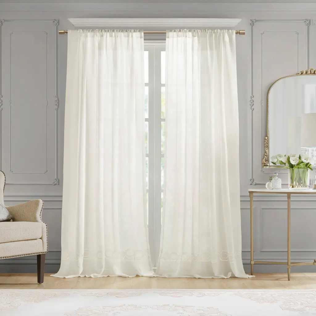 Embroidery Drape Panel Only 1 Piece White Polyester Curtain Panel jla