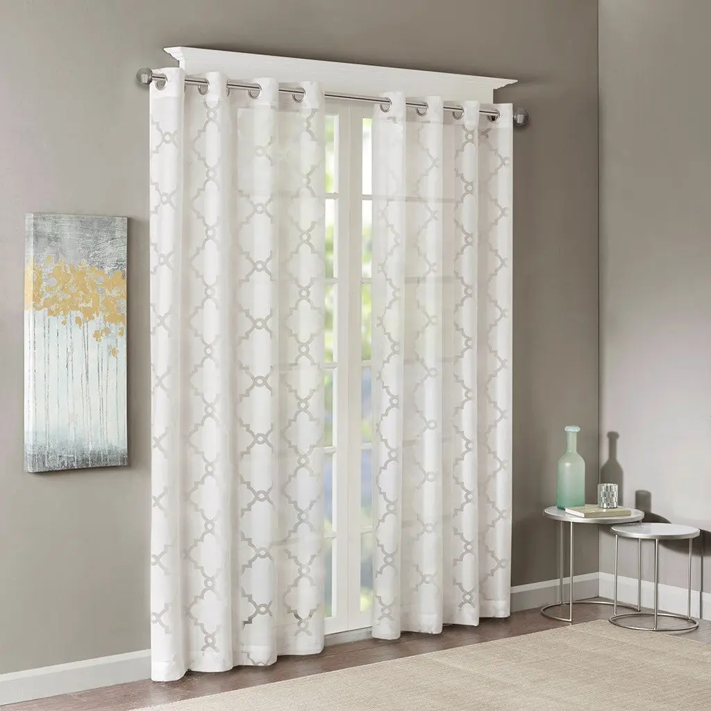 Fretwork Burnout Sheer Drape Panel White Polyester 1 Piece jla