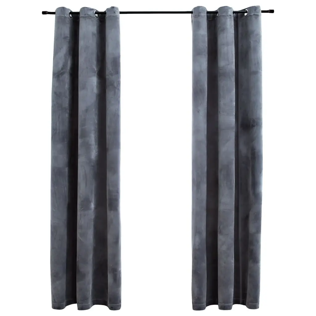 Blackout Curtains Rings 2 Panels Anthracite 37x84 Inches Velvet Window Treatments