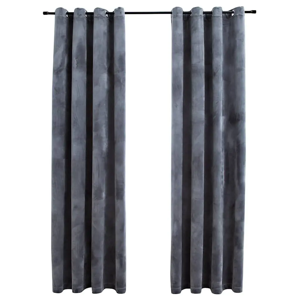 Blackout Curtains Rings 2 Panels Anthracite 54x63 Inches Velvet Window Treatments