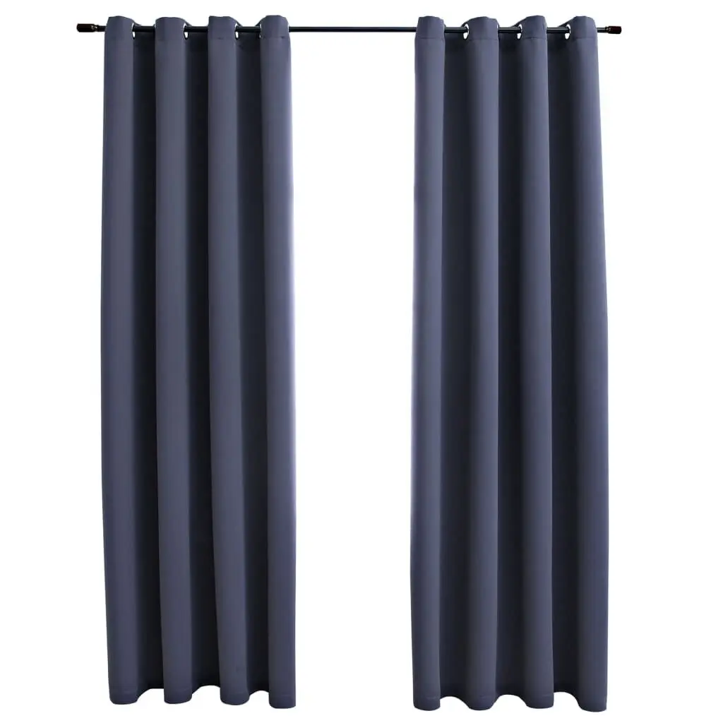 Blackout Curtains Rings 2 pcs Anthracite 54x63 Inch Energy Saving Window Coverings