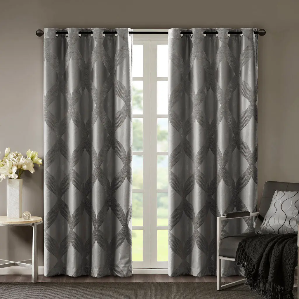 Ogee Knitted Jacquard Total Blackout Curtain Panel Only 1 Piece Panel Charcoal jla