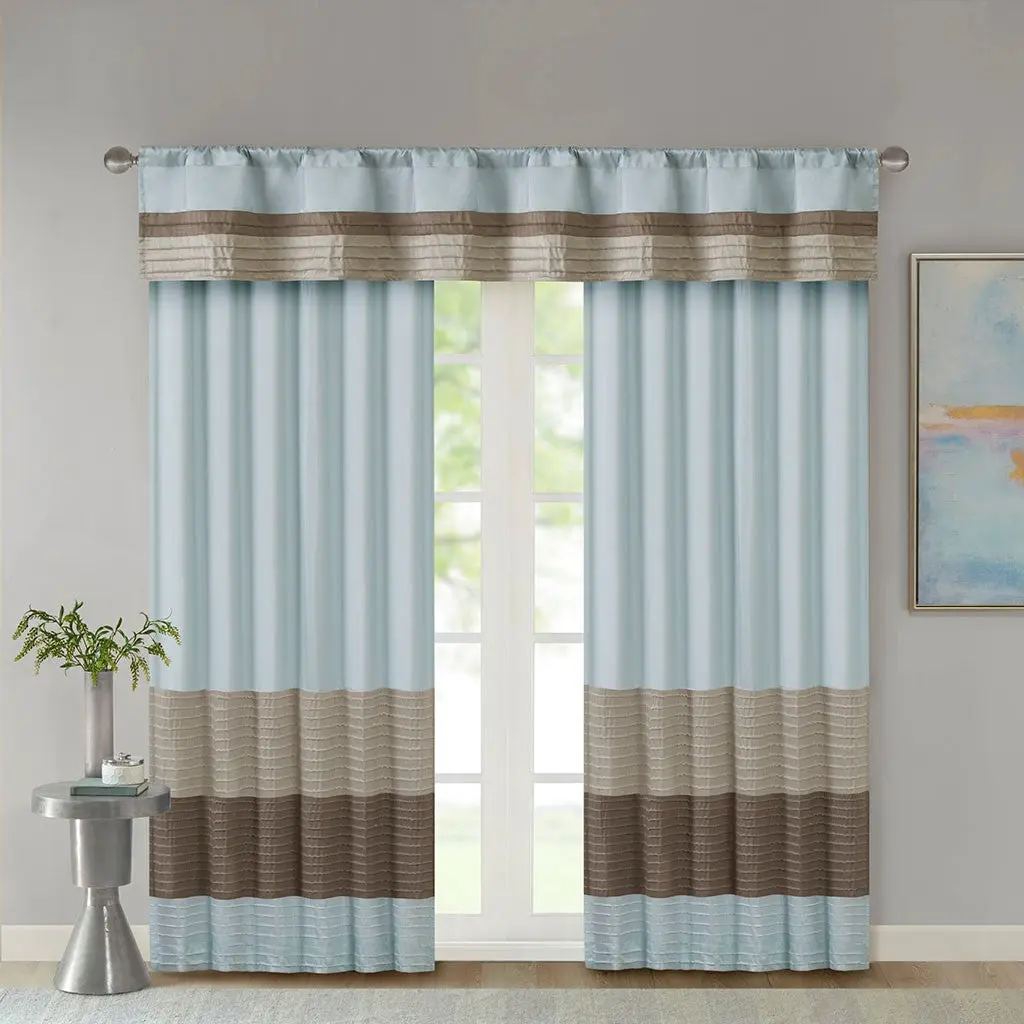 Polyester Pintuck Curtain Panel Blue Multi 1 Piece Window Treatment jla