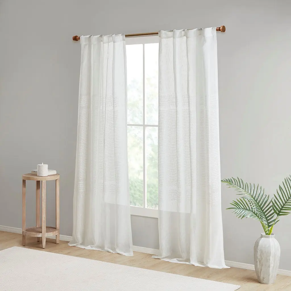 Yarn Dye Sheer Drape Panel Pair 2 Pcs White Polyester Window Curtains jla