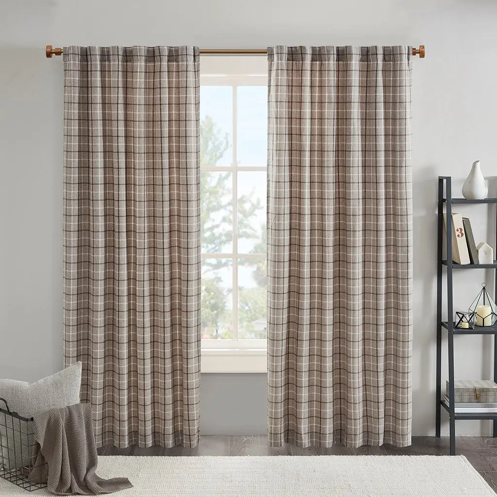 Plaid Rod Pocket And Back Tab Fleece Lined Curtain Panel jla