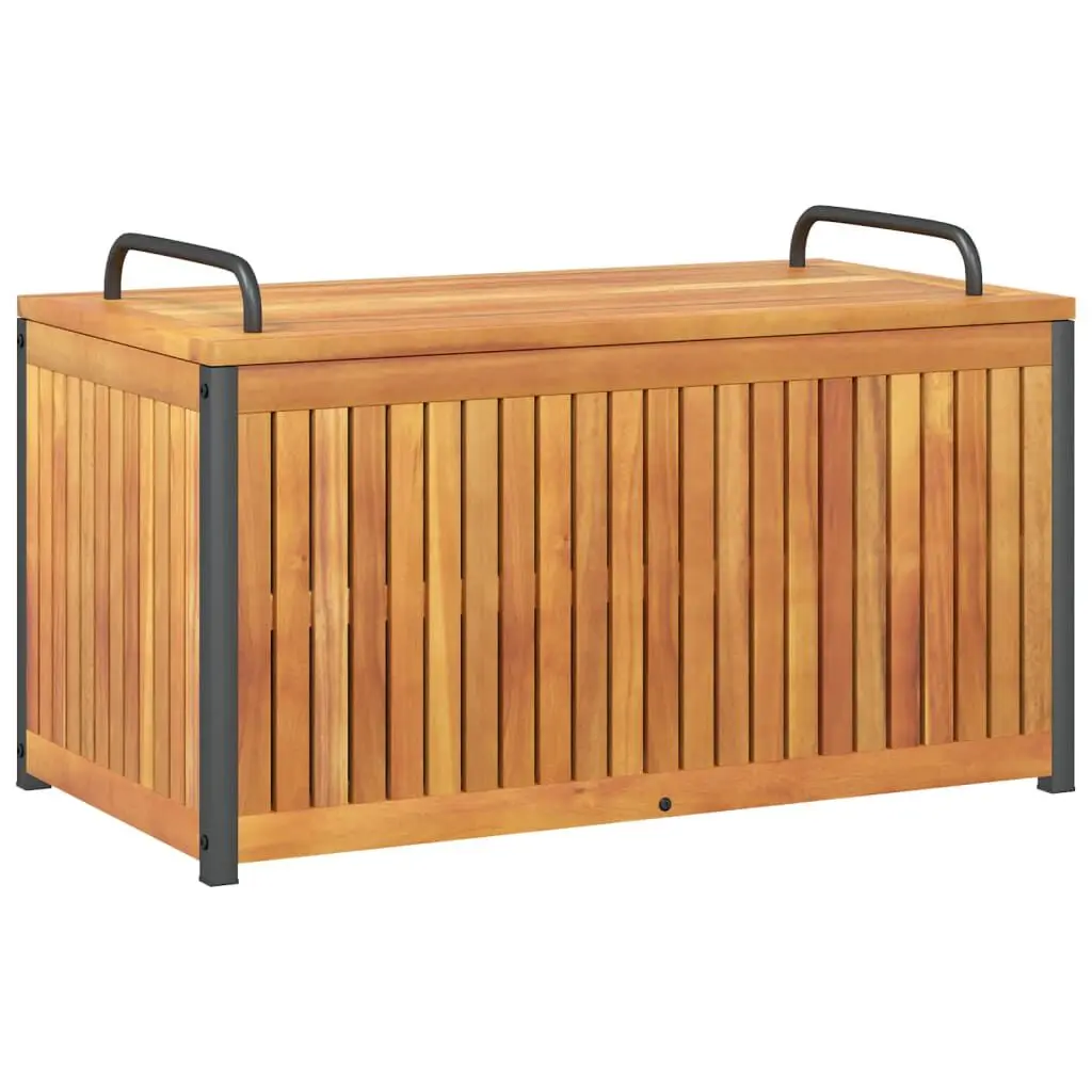 Patio Cushion Box 33.5x17.7x17.7 Inches Solid Wood Acacia and Steel Outdoor Storage