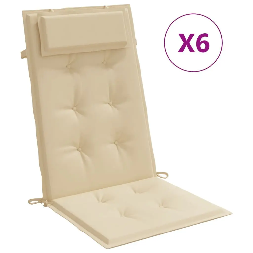 High Support Chair Cushions 6 pcs Beige Oxford Fabric Seat Cushions
