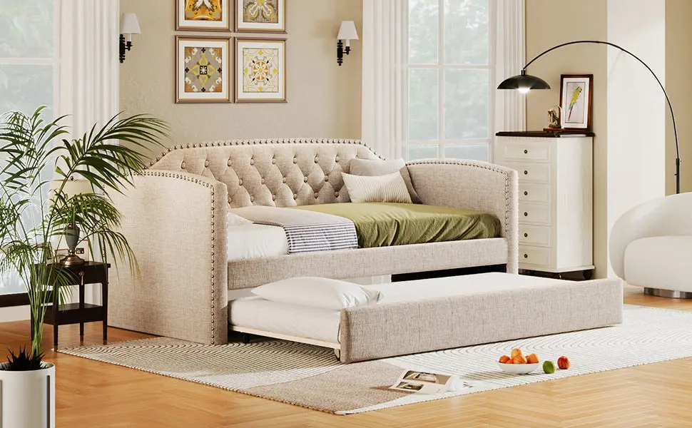 Twin Upholstered Daybed Trundle Guest Room or Small Bedroom bed best