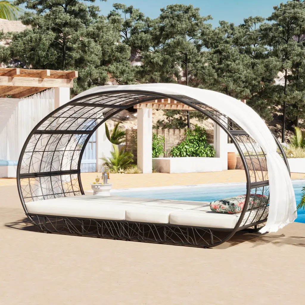 90.55 Inch Outdoor Patio Daybed Drape Sunbed Cushion and Color Options go