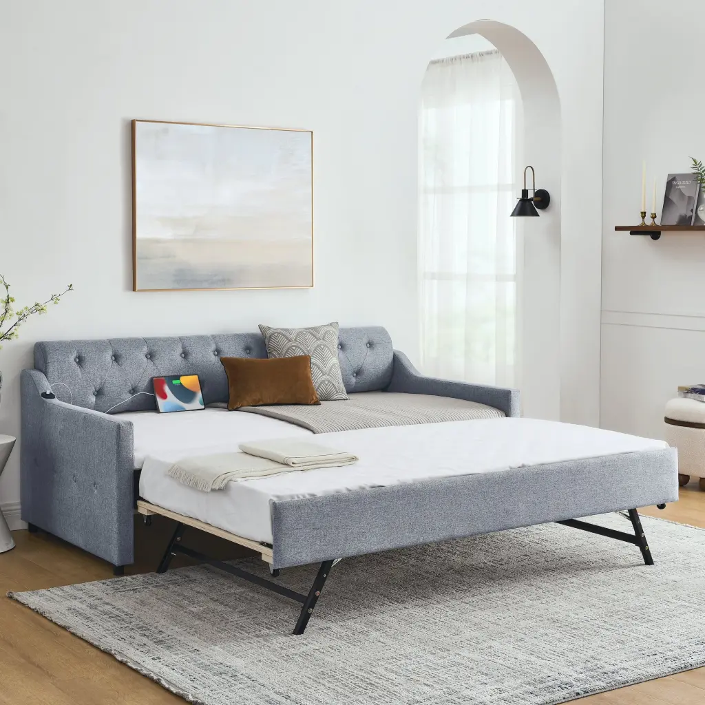 Twin Upholstered Daybed Trundle and USB Charging Port royal star