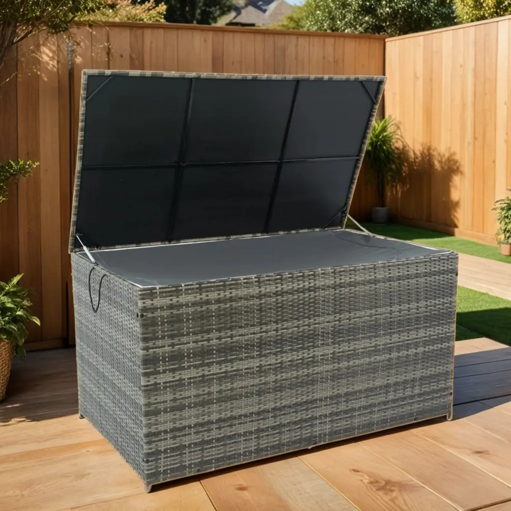 Outdoor Storage Box 200 Gallon Wicker Patio Deck Box Lid eelifee