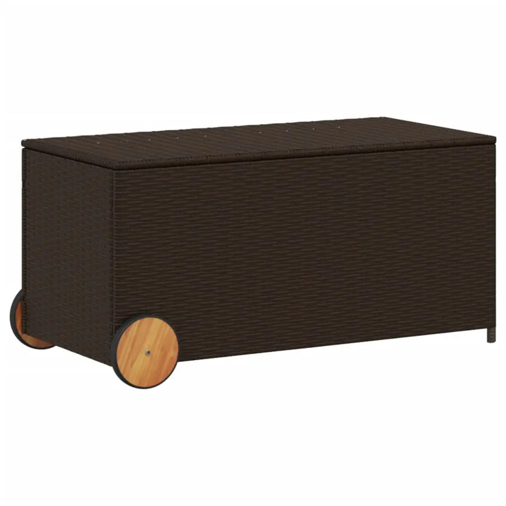 Garden Storage Box Wheels Brown 50.2 Gal Poly Rattan Outdoor Deck Box