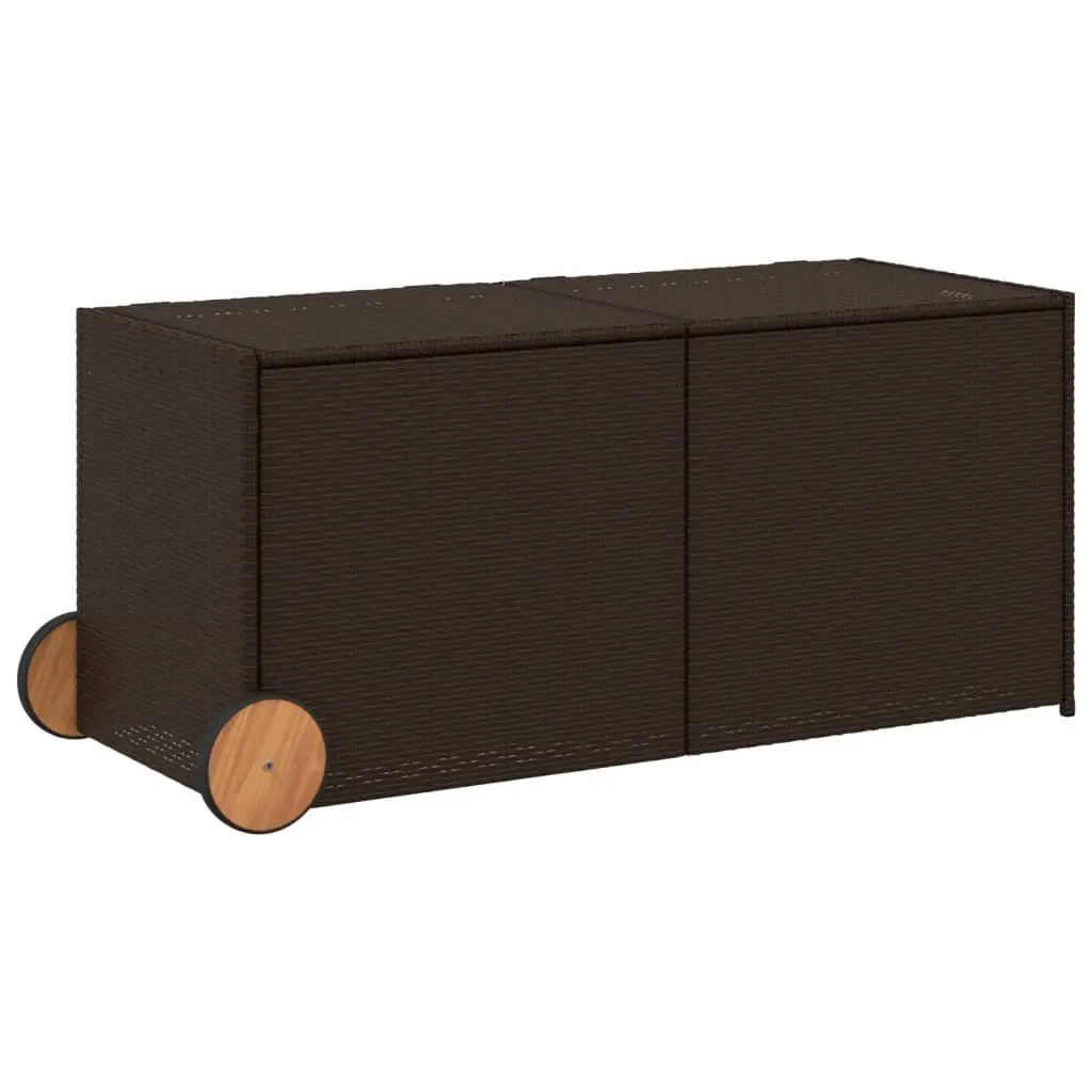 Garden Storage Box Wheels Brown 74.8 Gal Poly Rattan Large Outdoor Deck Box