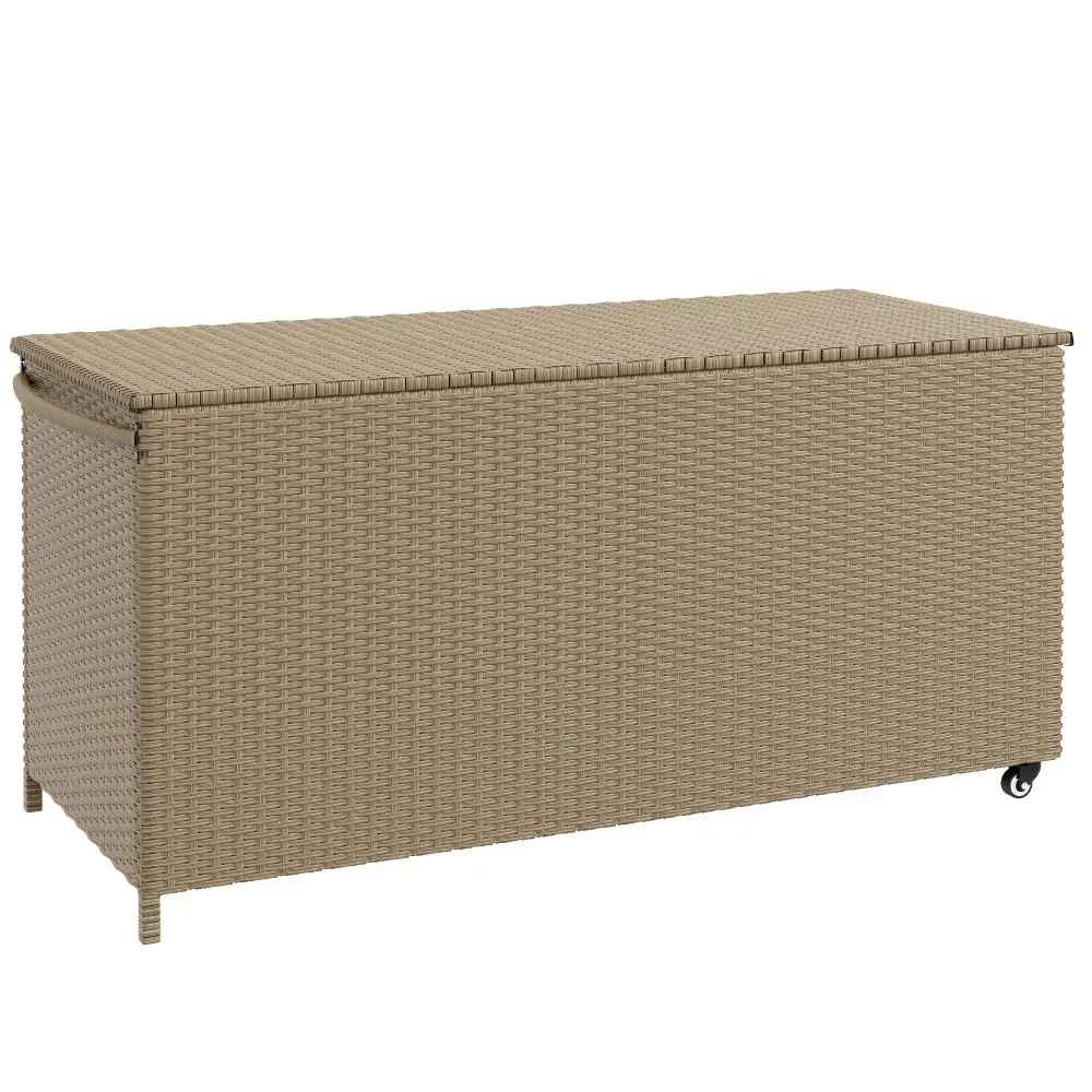 Outsunny - 83 Gallon Deck Box, Large Outdoor Storage Chest, Pe Wicker Trunk Outside On Wheels Garden Tools, Pool Toys & Pa...