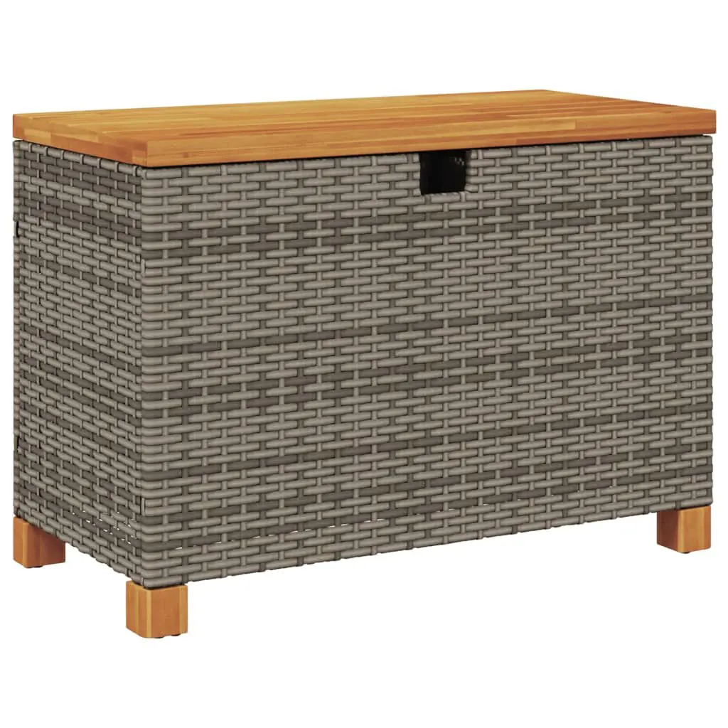 Patio Storage Box Gray 31.5x15.7x18.9 Inch Poly Rattan Acacia Wood Outdoor