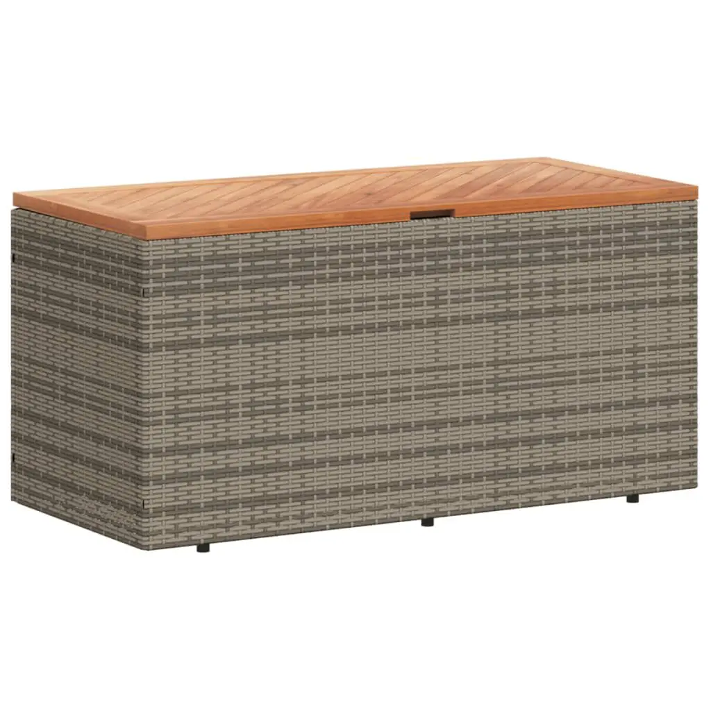 Patio Storage Box Gray 43.3x19.7x21.3 Inches Poly Rattan Acacia Wood Deck Box