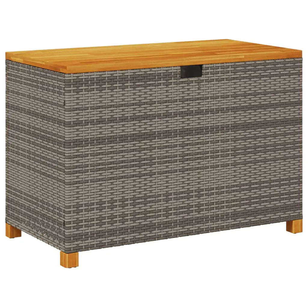 Patio Storage Box Gray 43.3x21.7x24.8 Inch Poly Rattan Acacia Wood Outdoor