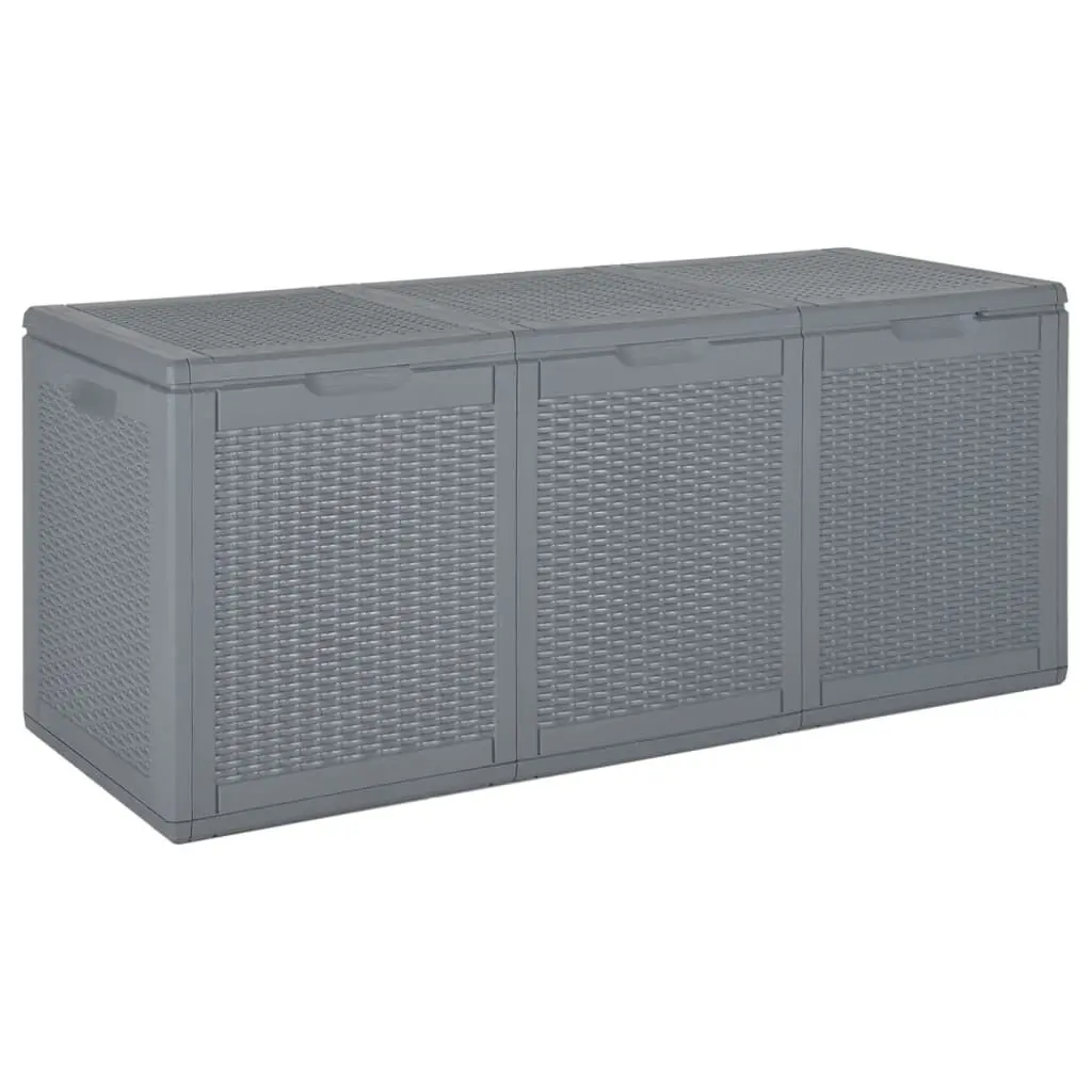 Patio Storage Box Gray PP Rattan 71.3 Gallon Outdoor Deck Box