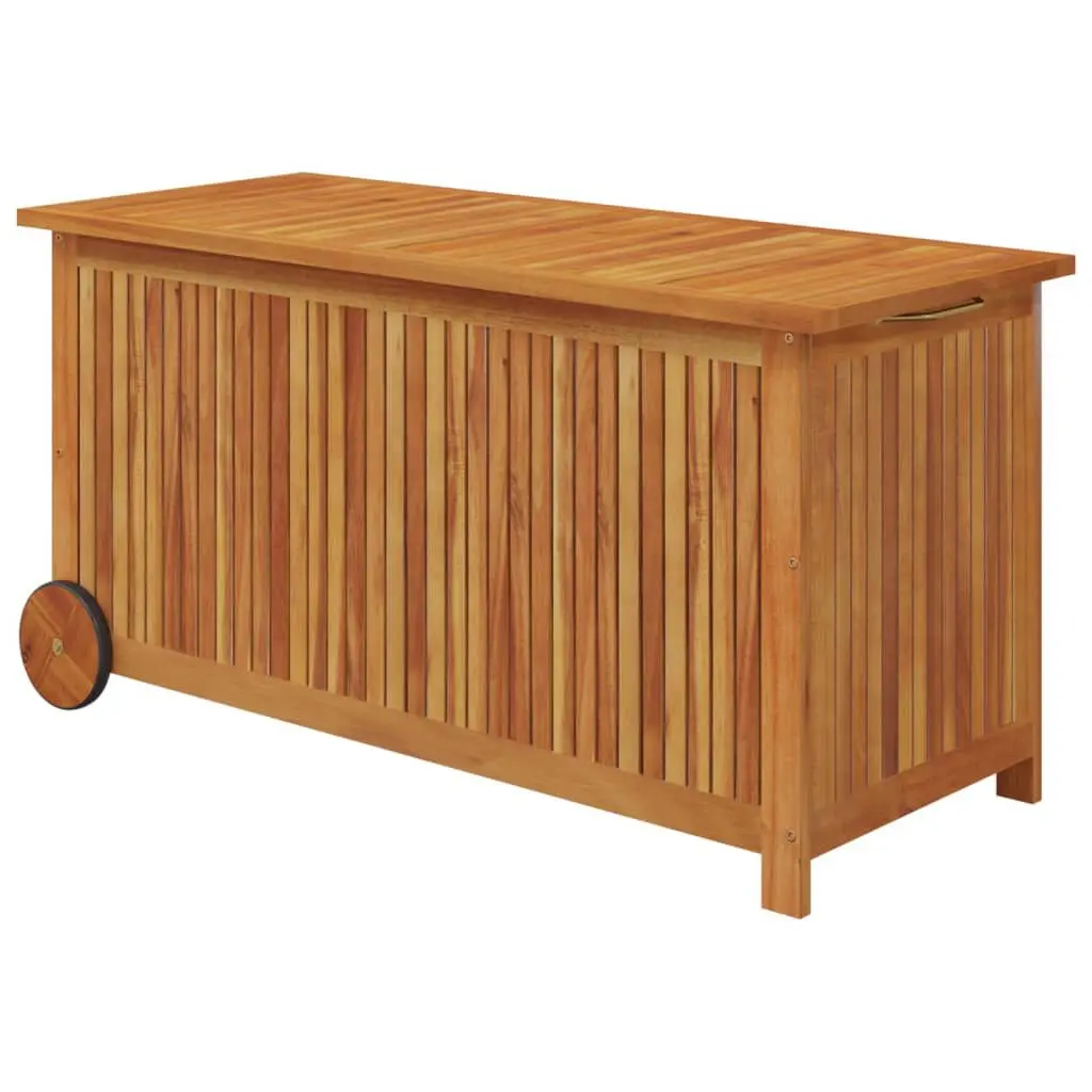 Patio Storage Box Wheels 44.5x19.7x22.8 Inches Solid Wood Acacia Outdoor Deck Box