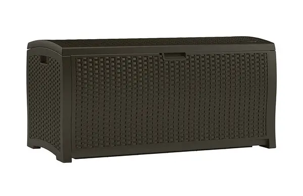 Suncast DBW9200 99 Gallon Resin Wicker Deck Box Brown Large Outdoor Storage