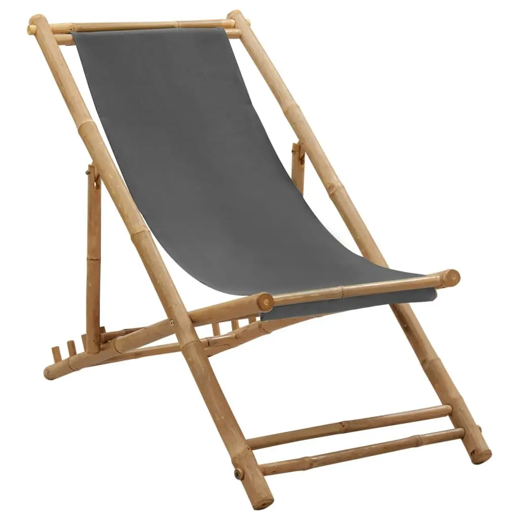 Deck Chair Bamboo and Canvas Dark Gray Outdoor Lounge Furniture