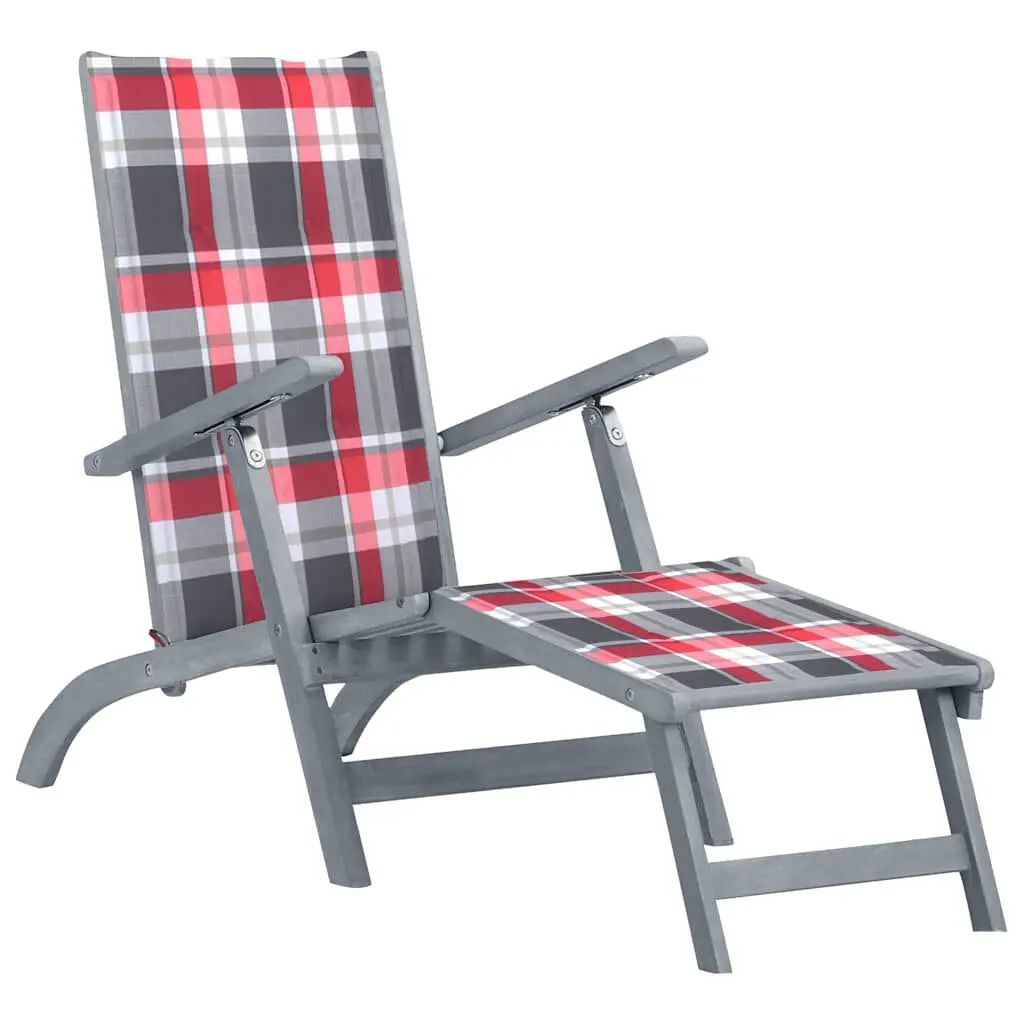 Patio Deck Chair Footrest and Cushion Solid Wood Acacia Outdoor Furniture