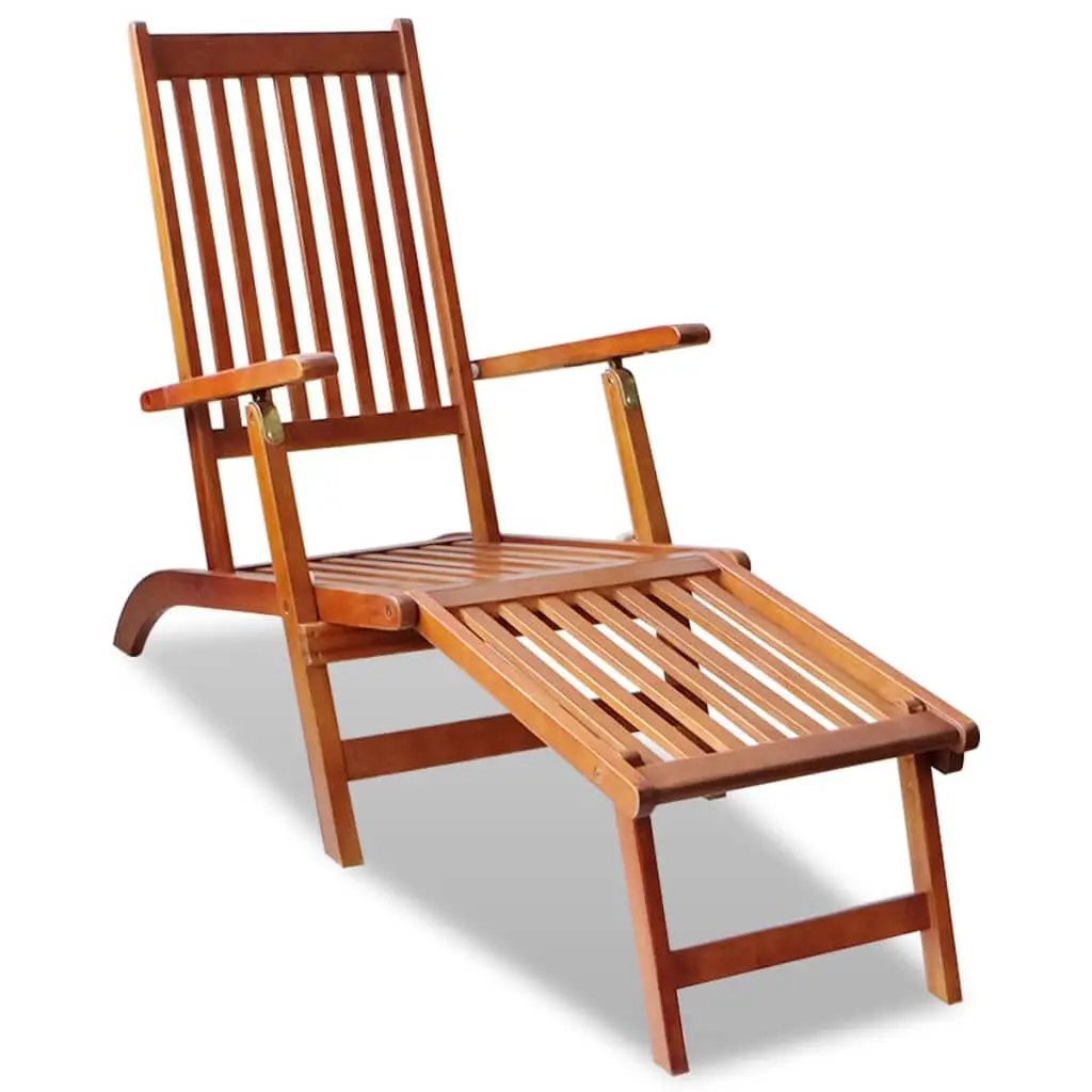 Patio Deck Chair Footrest Solid Acacia Wood Outdoor Furniture