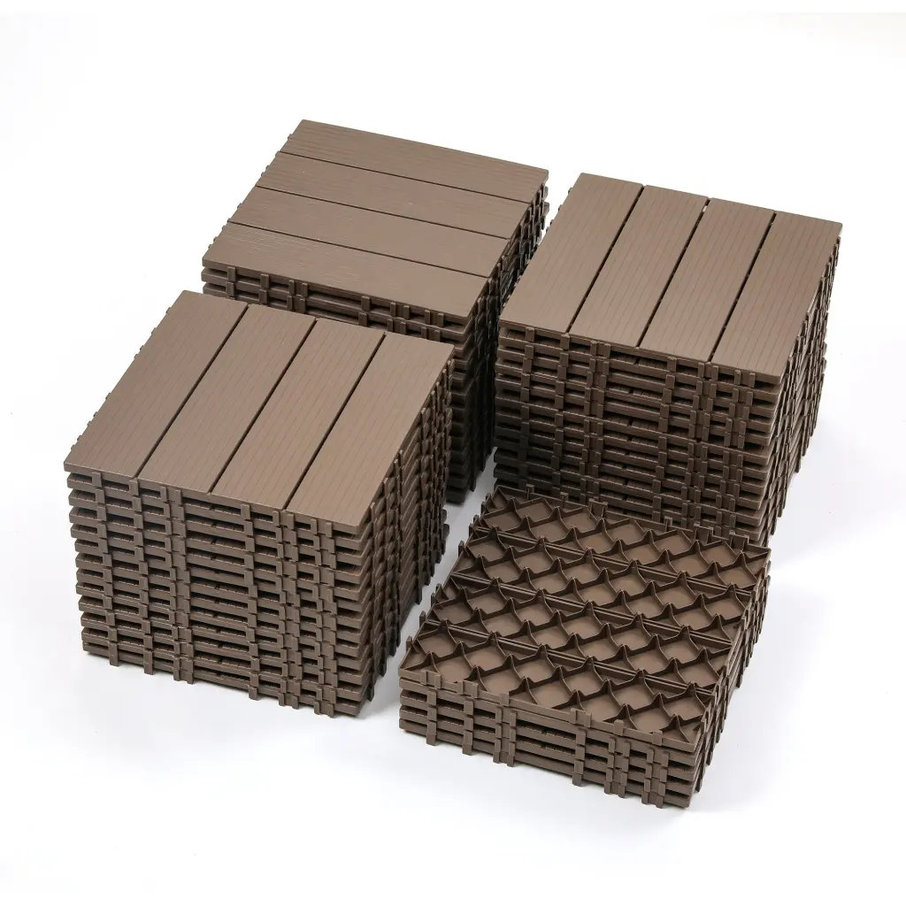 44 Pack Plastic Interlocking Deck Tiles 12x12 Square Patio Tiles beiru home