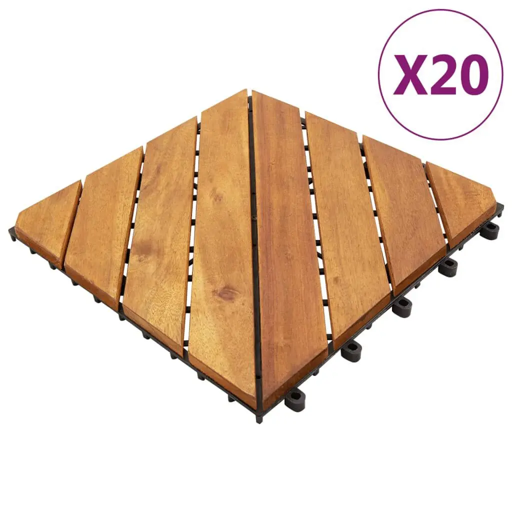Decking Tiles 20 pcs Brown 11.8x11.8 Inches Solid Wood Acacia Outdoor Flooring
