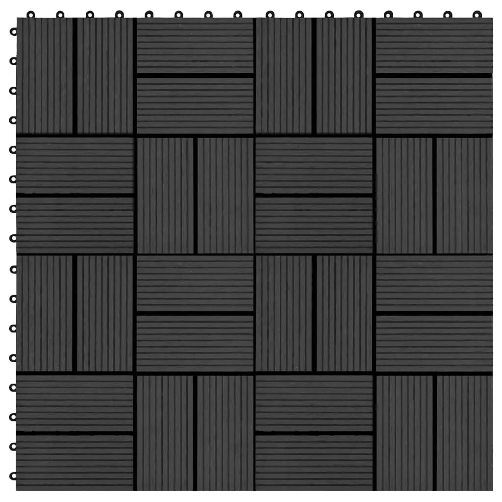 11 pcs Decking Tiles WPC 11.8x11.8 Inches 1 sqm Black Patio and Garden