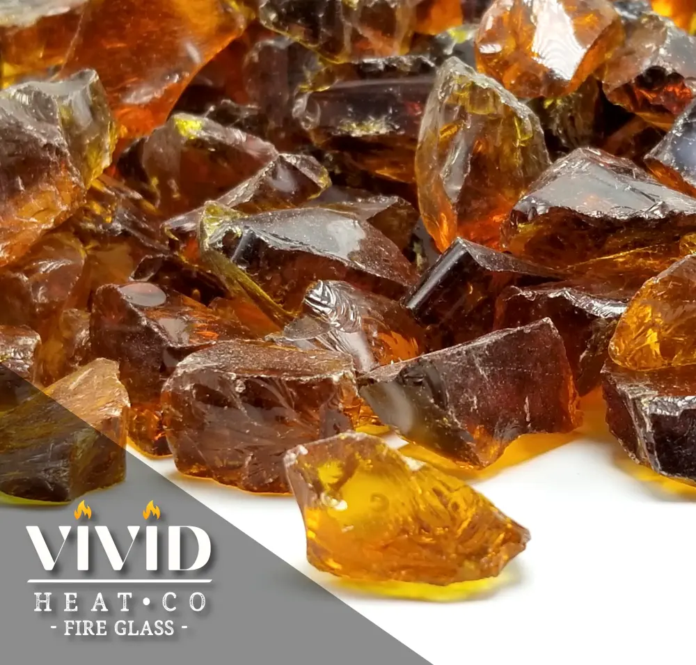 Rainbow Blend VIVID Heat "Amber" 1/2" - 3/4" Roomy Gem Size - Tempered Fire Glass Rock Fireplace & Fire Pit
