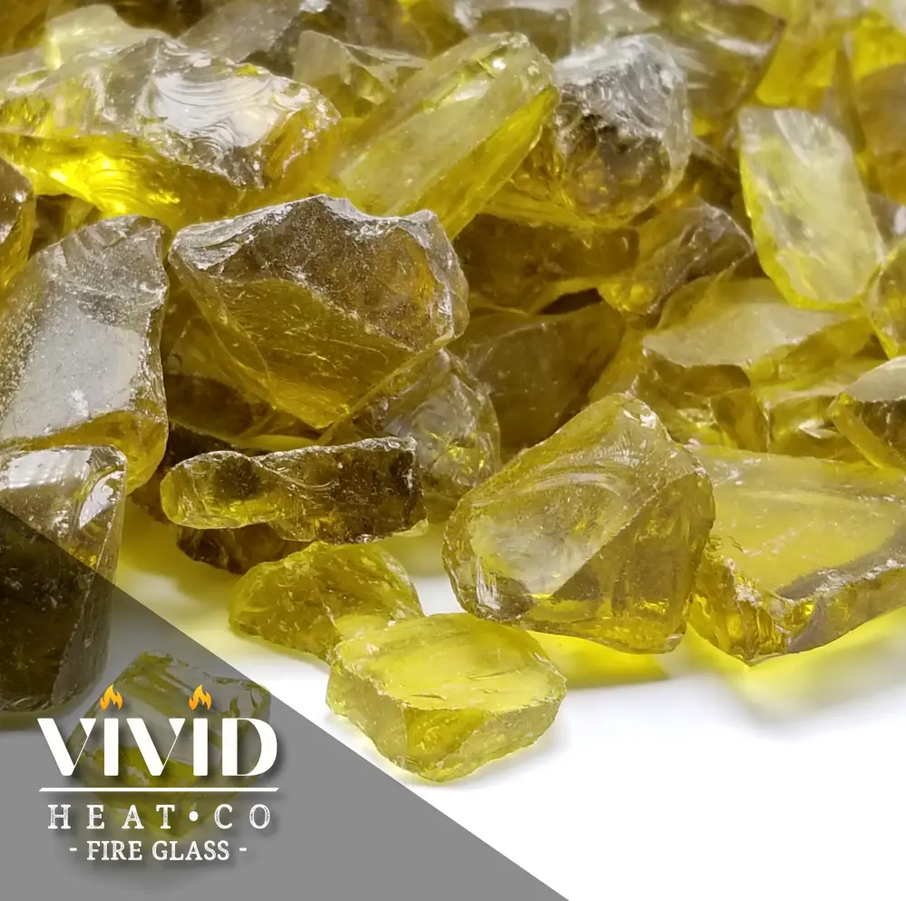 Rainbow Blend VIVID Heat - Vibrant Luster "Ember Yellow" 1/4" Rough Crushed Gem Style, (Price Pound) - Tempered Fire Glass...