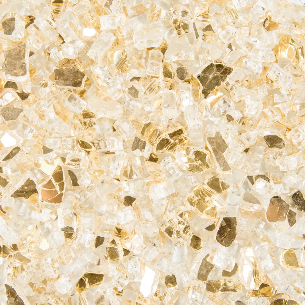 Vibrant Luster 1/2" Medium, Royal Aurum Pound - Tempered Reflective Fire Glass Rock Fireplace and Fire Pit