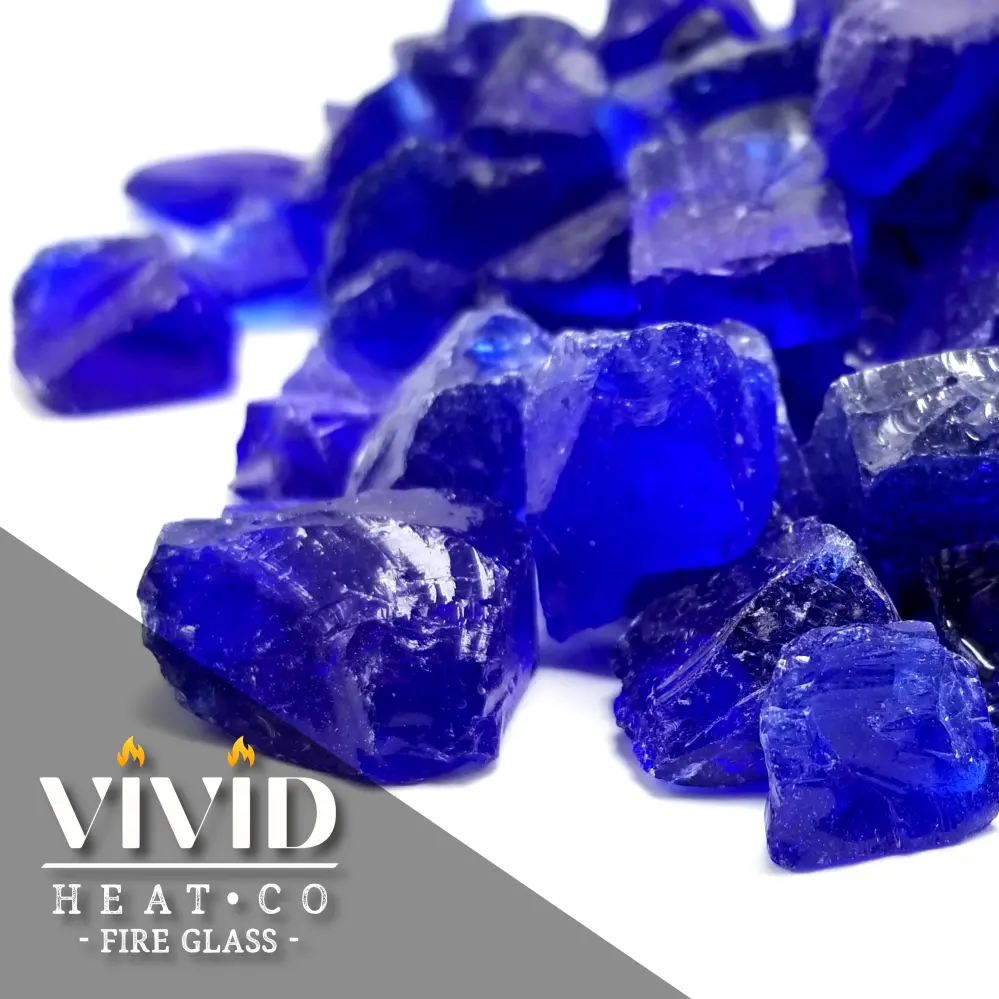 VIVID Heat - Vibrant Luster "Cobalt Blue" 1/4" Rough Crushed Gem Style, (Price Pound) - Tempered Fire Glass Rock Fireplace...