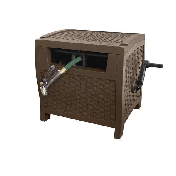 Suncast PTW175 Slide Trak Hose Hideaway Wicker Hose Reel Java 175 Feet Capacity Outdoor Storage