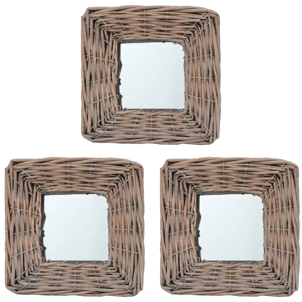 3 Piece 5.9x5.9 Inch Wicker Mirrors Set Boho Home Decor Wall Art