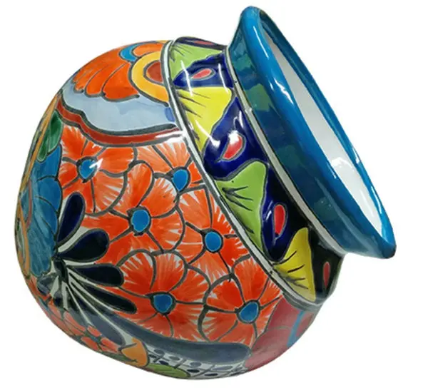 Avera Cuban Hand Painted Planter 8 Inch Talavera Style Pot