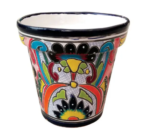 Avera Multicolored Talavera Cono Planter 10 Inch Ceramic Garden Pot