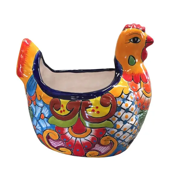 Avera Talavera Hen Planter Multicolored Decorative Garden Pot