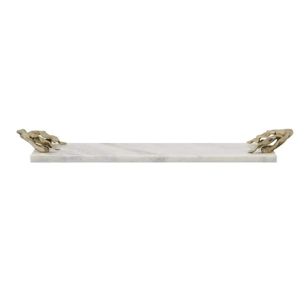 White And Precious Metal Decor Tray Stone Frame Carved Handles royal hampton