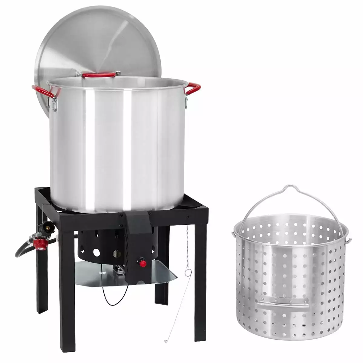 Danolapsi 100 Qt Turkey Deep Fryer Pot Aluminum Seafood Boil Pot Strainer & Burner Set