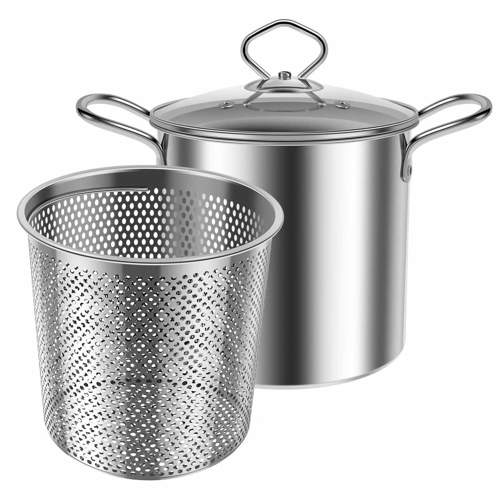 Grusce 3.5L Deep Fryer Pot Basket Clear Lid Stainless Steel Oil Fryer Anti-Scalding Handle