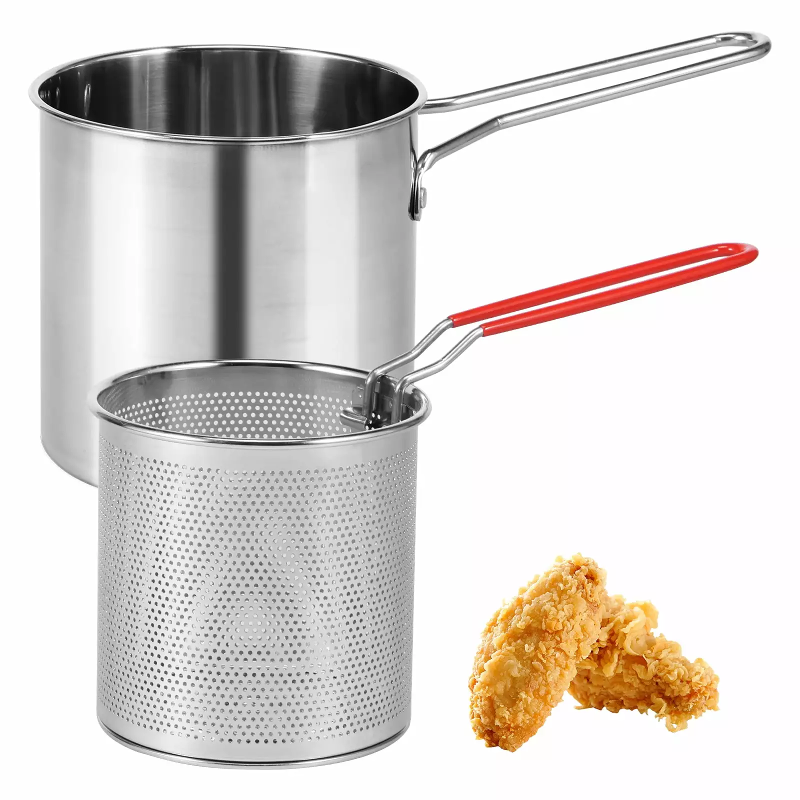 Ikoopy 304 Stainless Steel Deep Fryer Strainer Basket and Riveted Handle