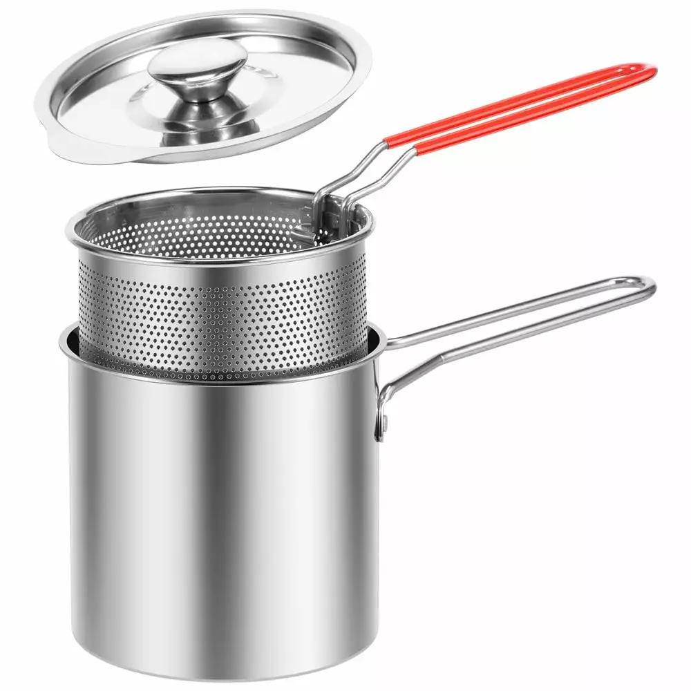 Lindbes Deep Fryer Strainer Basket and Handle Stainless Steel Fry Pot