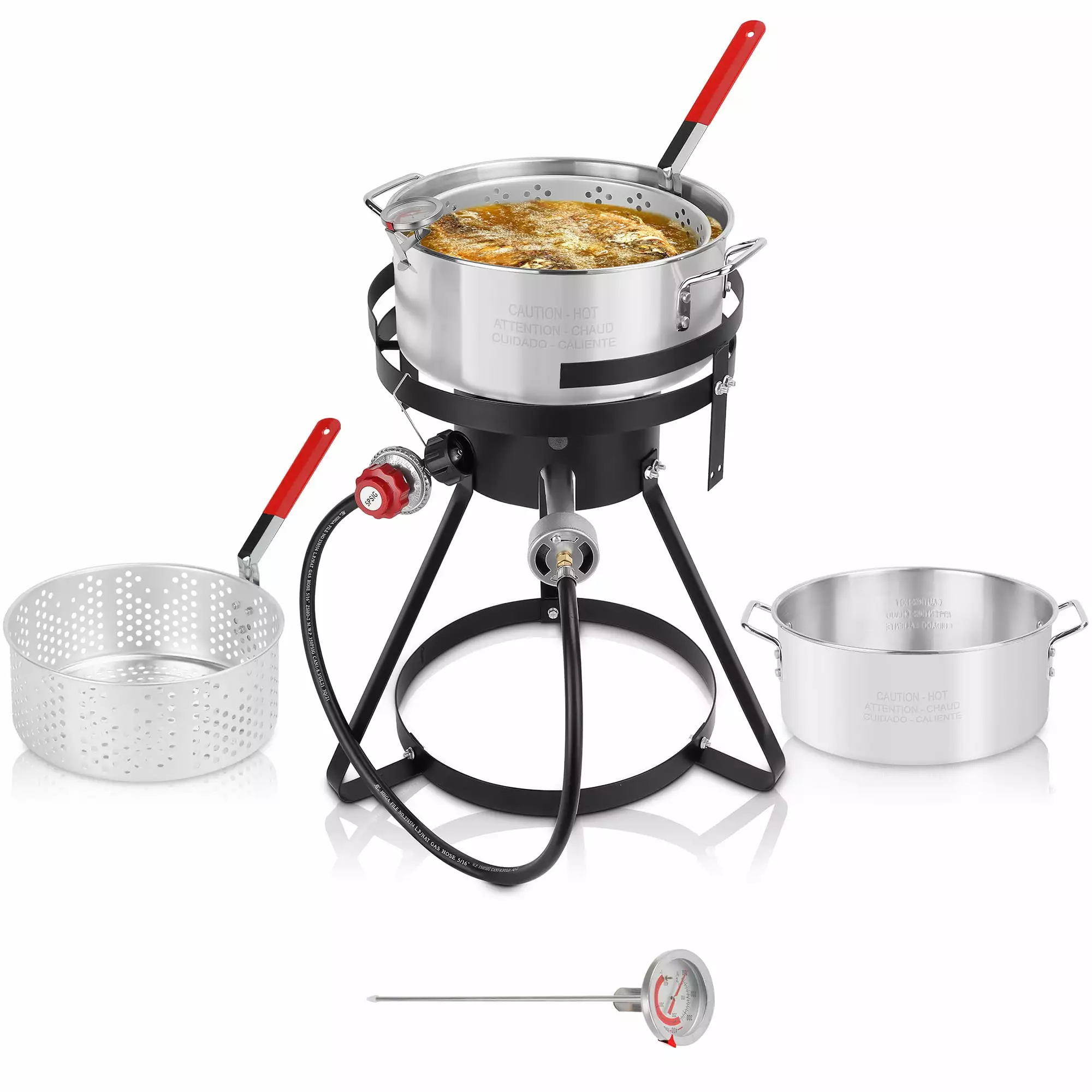 Propane Cooker Fish Fryer Pot Basket 10 Quart Aluminum Seafood Boiler Kit Fish
