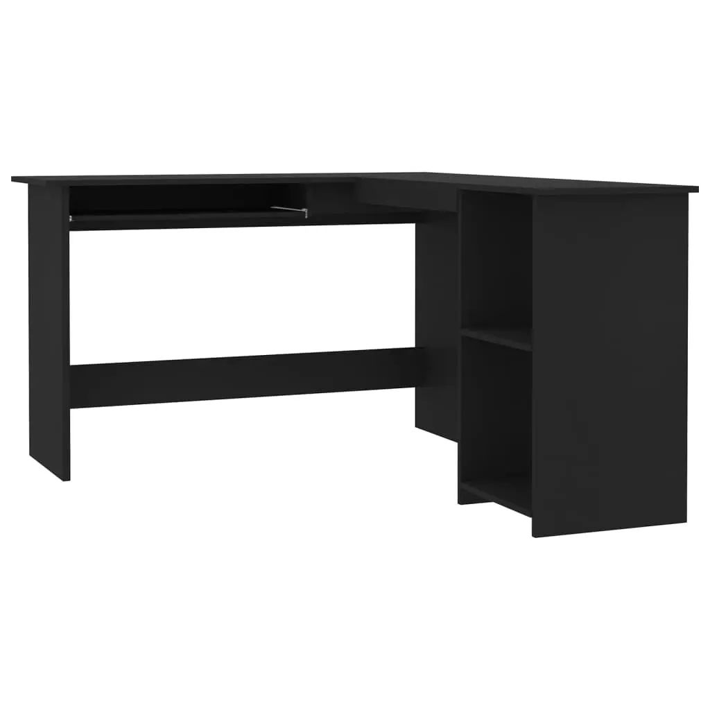 Black L-Shaped Corner Desk 47.2x55.1x29.5 Inches Engineered Wood Home Office