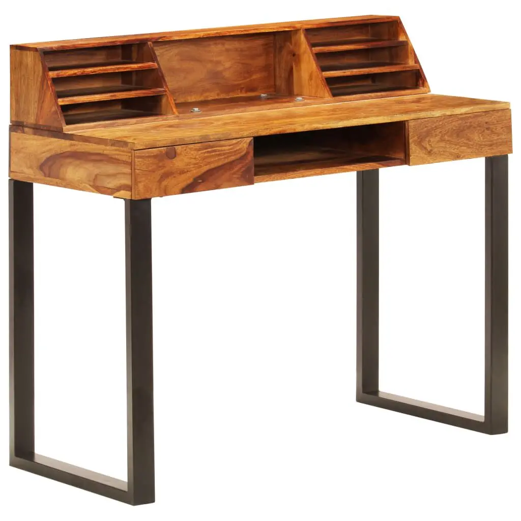 Desk 43.3x19.7x37 Inches Solid Sheesham Wood and Steel Modern Writing Table
