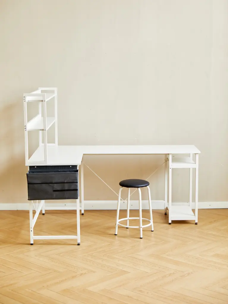 94.5 Inch Home Office Desk L-Shaped Gaming Desk Storage Shelves rnb